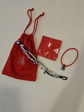 UNO de 50 Red Cord Bracelet and Silver Bead Layered Set
